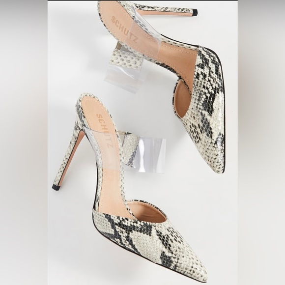 Shultz Snake-Embossed Sionne Clear Strap Pointed Toe Mule - Picture 4 of 7